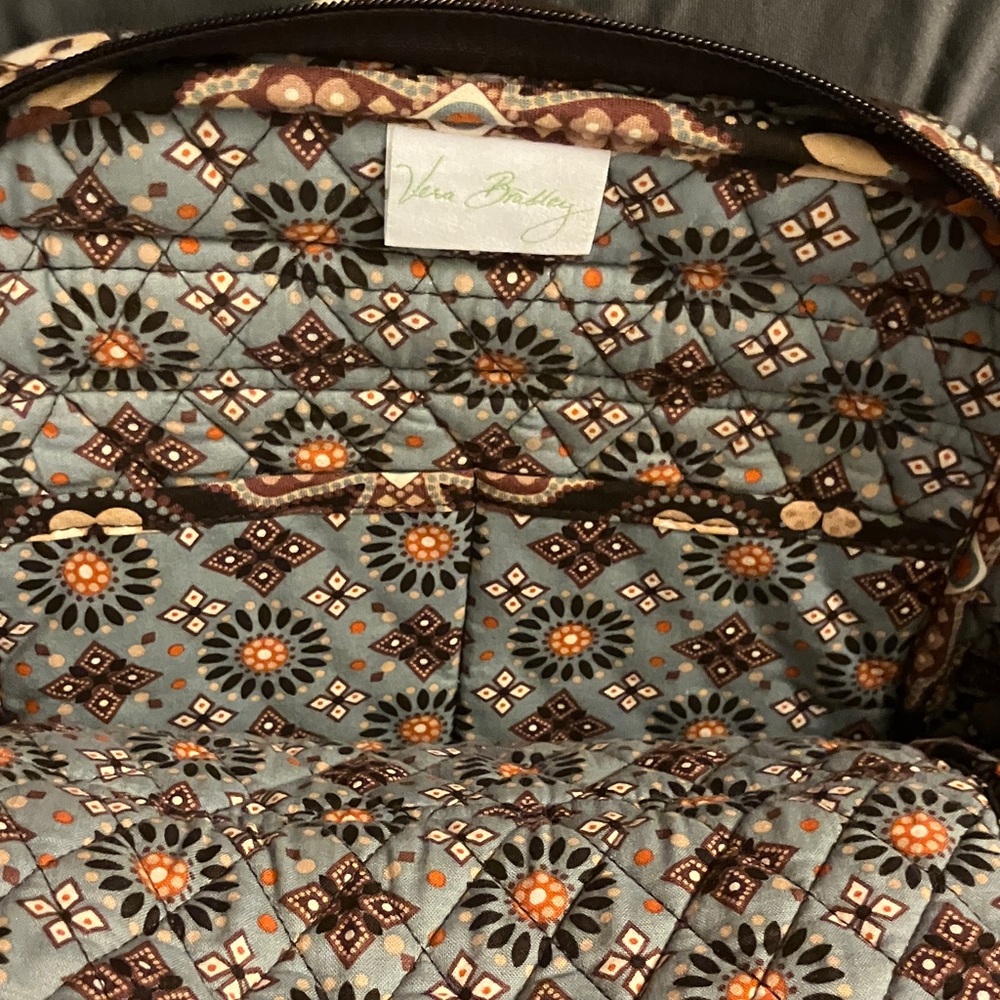 Vera Bradley Brown Floral Quilted Backpack with Orange and Cream Accents - Picture 6 of 8